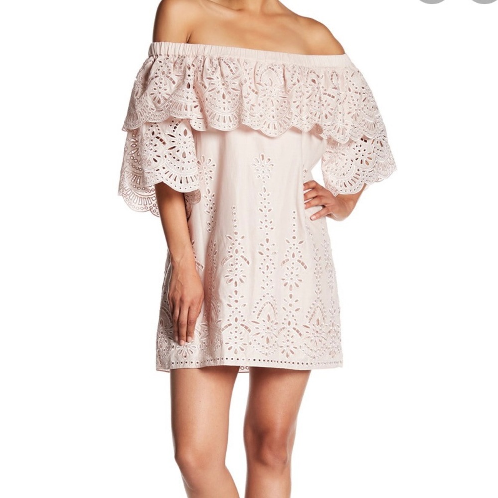 Parker off the shoulder eyelet dress in blush